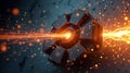 Futuristic Hexagonal Object Emitting Fiery Beam of Light