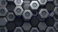 Futuristic hexagonal panels with circular vents and subtle lighting effects Royalty Free Stock Photo
