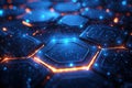 Futuristic hexagonal pattern with blue and orange glowing lights