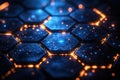Futuristic hexagonal pattern with blue and orange glowing lights