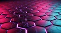 Futuristic Hexagonal Surface with Cracks and Neon Pink and Teal Illumination abstract technology Royalty Free Stock Photo