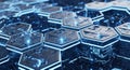 Futuristic Hexagonal Technology Network, Blue Circuit Board Pattern, Digital Data Flow Royalty Free Stock Photo