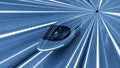 Futuristic high speed bullet train concept moving rapidly through a blue tunnel with light streaks effect Royalty Free Stock Photo