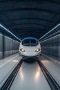 Futuristic high-speed train zooming through a sleek modern tunnel, a marvel of technology. Royalty Free Stock Photo