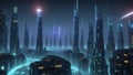 Futuristic high-tech city, high-speed data transmission automation concept Generative AI