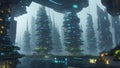 Futuristic high-tech city, high-speed data transmission automation concept Generative AI