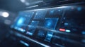 Futuristic High-Tech Command Center Console Display: Multiple Abstract Blue and White Holographic Screens Presenting Complex Data Royalty Free Stock Photo