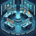 A Futuristic, High-Tech Command Center or a Mission Control Room, vector design Generative AI Royalty Free Stock Photo