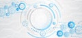 Futuristic high tech concept. Business and industry internet banner. The mechanism consisting of gears on a gray background for