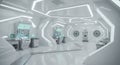 Futuristic, high-tech laboratory with sleek, white interiors and illuminated geometric Royalty Free Stock Photo