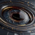 Futuristic Eye Scanner with Neon Holographic Rings and Security Interface Royalty Free Stock Photo