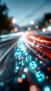 Futuristic highway composed of glowing numbers and light trails, symbolizing digital transformation, data flow, and high Royalty Free Stock Photo