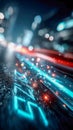 Futuristic highway composed of glowing numbers and light trails, symbolizing digital transformation, data flow, and high Royalty Free Stock Photo