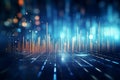 A futuristic hologram image depicting digital technological economic trends in association with financial investment