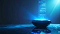 Futuristic Hologram Projector with Blue Data Stream Royalty Free Stock Photo