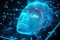 Futuristic holographic artificial intelligence head made of digital particles. Advanced neural networks and high-tech innovation. Royalty Free Stock Photo