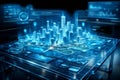 Futuristic Holographic City Map Floating Above Digital Table Royalty Free Stock Photo
