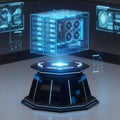 Futuristic Holographic Computer System with Data Visualization Royalty Free Stock Photo