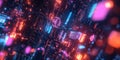 A futuristic holographic cybersecurity hub, displaying glowing AI-driven encryption algorithms,
