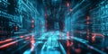 A futuristic holographic cybersecurity hub, displaying glowing AI-driven encryption algorithms,