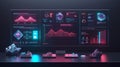 Futuristic holographic data analytics dashboard with neon UI Royalty Free Stock Photo