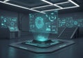 Futuristic Holographic Data Interface in Dark Room Royalty Free Stock Photo