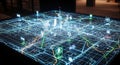 Holographic Digital City Map Interface with Futuristic Technology and Data Visualization Royalty Free Stock Photo