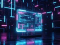 Futuristic holographic display of data and code with neon lights Royalty Free Stock Photo
