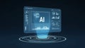 Futuristic holographic display depicting AI technology with digital graphs Royalty Free Stock Photo