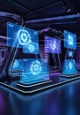 Futuristic Holographic Displays in a High-Tech Environment Royalty Free Stock Photo