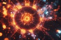 A futuristic holographic energy core, radiating glowing AI-driven data streams, pulsating cybernetic
