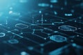 A futuristic holographic interface in 3D where floating hexagonal grids display complex data streams Royalty Free Stock Photo