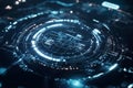 A futuristic holographic interface in 3D where floating hexagonal grids display complex data streams Royalty Free Stock Photo