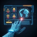 Futuristic holographic interface with digital hand interacting with globe Royalty Free Stock Photo