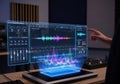 A futuristic holographic interface displaying complex data and sound waves Royalty Free Stock Photo
