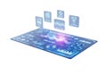 Futuristic holographic interface displaying complex data streams and interactive screens for advanced technology Royalty Free Stock Photo