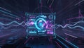 Futuristic Holographic Interface Displaying Data Streams and Graphs with Neon Lights image photo Royalty Free Stock Photo