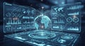 Futuristic holographic interface displaying global data and analytics for advanced technology and ai Royalty Free Stock Photo