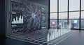 Futuristic holographic interface displaying neural network and financial data analytics Royalty Free Stock Photo