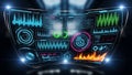 Futuristic holographic interface displaying real-time data, graphs, and digital readouts Royalty Free Stock Photo