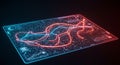 Futuristic holographic interface with illuminated data lines and digital elements. Neon