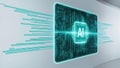 futuristic holographic interface showcasing AI algorithm with binary code flowing seamlessly across screen, representing advanced Royalty Free Stock Photo