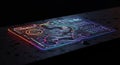 Futuristic holographic interface on a wet dark surface Royalty Free Stock Photo
