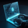 Futuristic holographic laptop with transparent interface and fingerprint scanner technology Royalty Free Stock Photo
