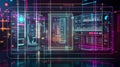 Futuristic Holographic Mobile Interface Displaying Real-Time Data and Business Analytics with Vibrant Neon Lights and Abstract UI Royalty Free Stock Photo