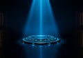 Futuristic hologram platform with blue light beam Royalty Free Stock Photo