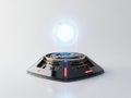 Futuristic holographic projector displaying a glowing orb on white isolated on white background Royalty Free Stock Photo