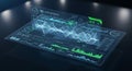 Futuristic holographic quantum finance dashboard displaying complex data and charts Royalty Free Stock Photo