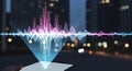 Futuristic Holographic Sound Wave Visualization Projected from a Tablet Device audio music Royalty Free Stock Photo