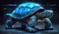 Futuristic Holographic Turtle Navigating a Digital Landscape, Seamlessly Integrating with Technology Royalty Free Stock Photo